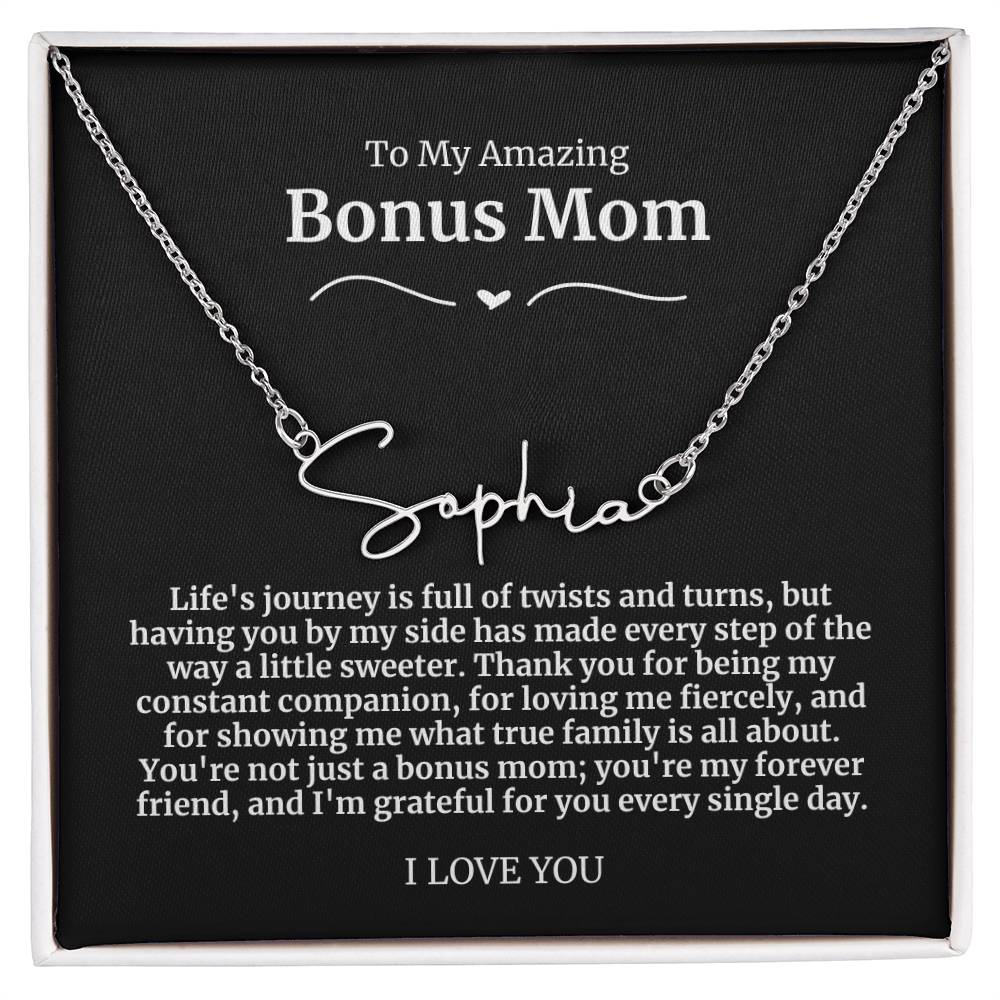 To My Amazing Bonus Mom Signature Necklace