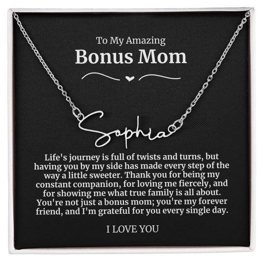 To My Amazing Bonus Mom Signature Necklace