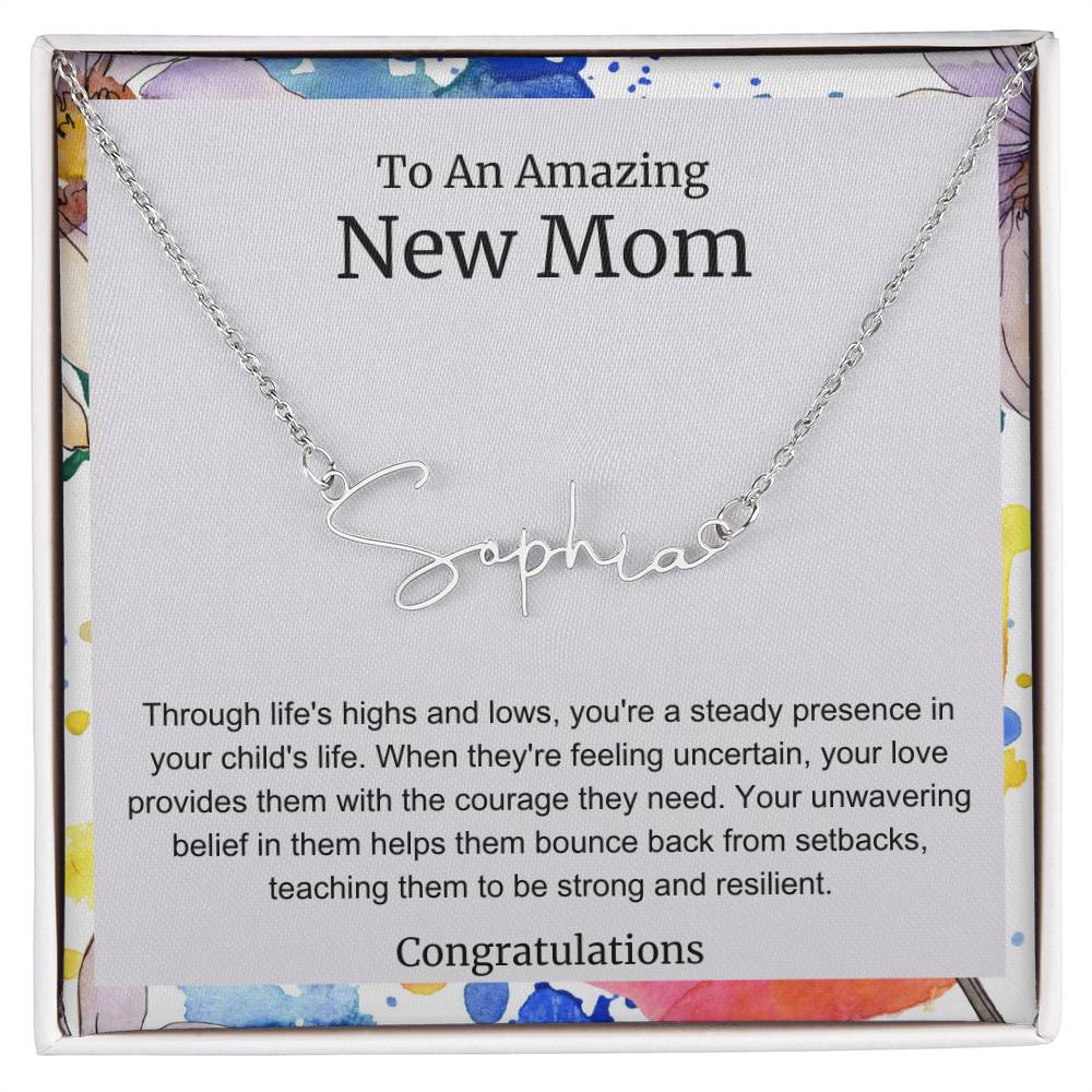 To An Amazing New Mom Personalized Script Name Necklace