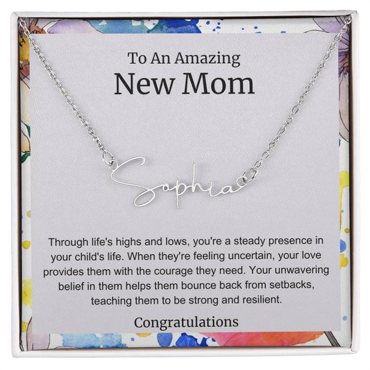 To An Amazing New Mom Personalized Script Name Necklace