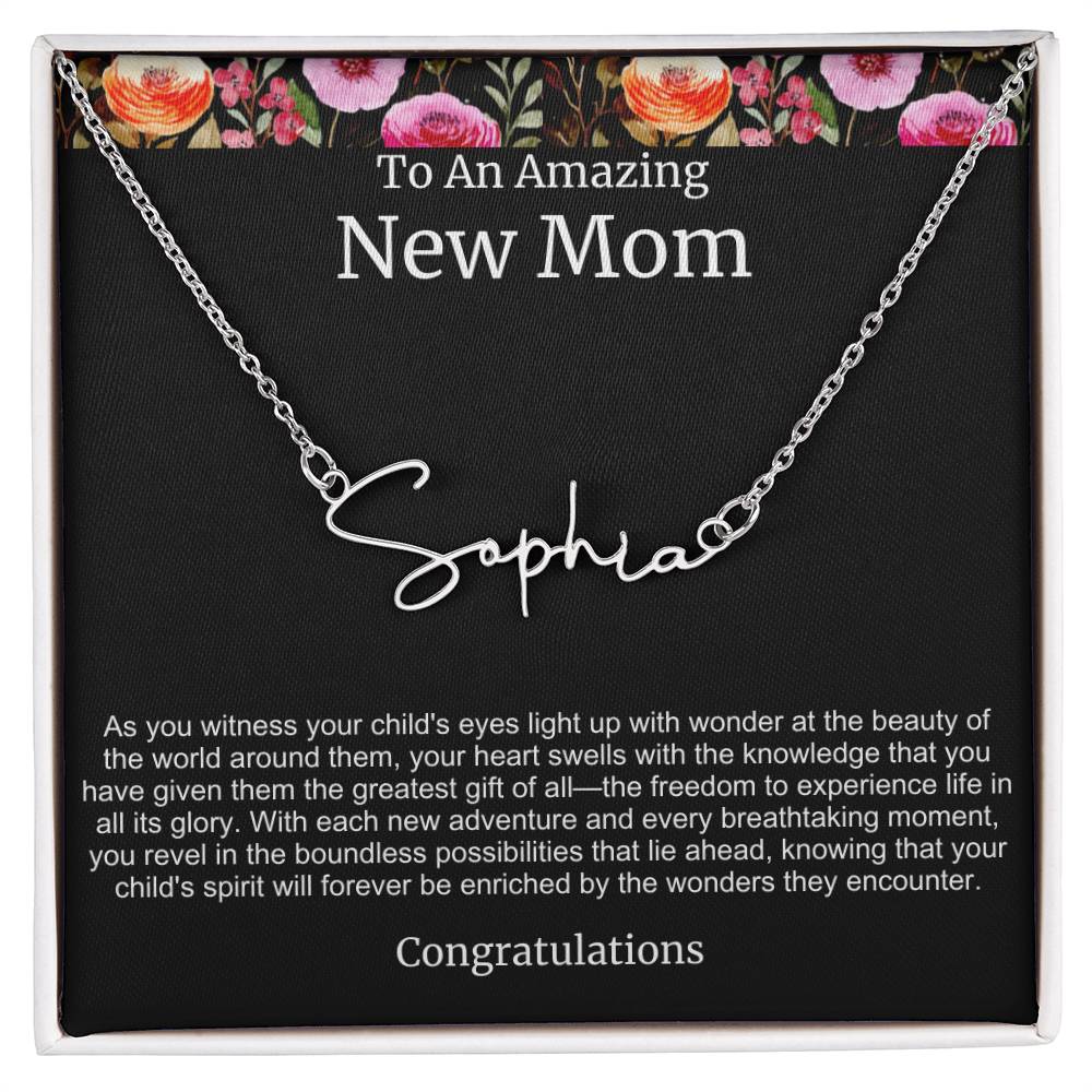 To An Amazing New Mom Personalized Script Name Necklace