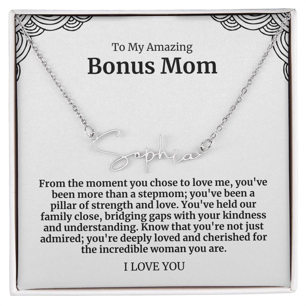 To My Amazing Bonus Mom Signature Necklace