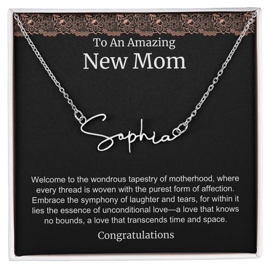 To An Amazing New Mom Personalized Script Name Necklace