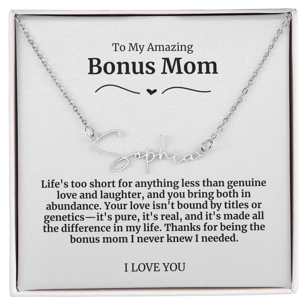 To My Amazing Bonus Mom Signature Necklace