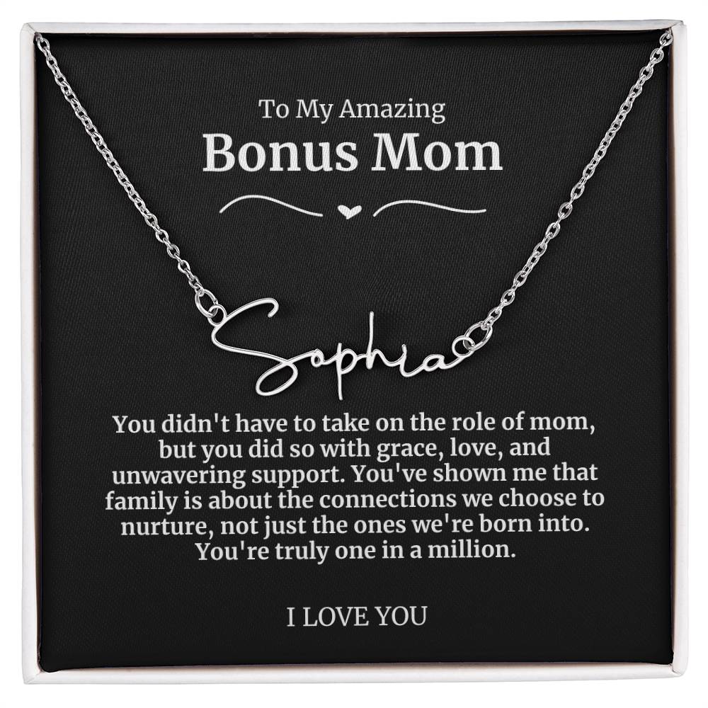 To My Amazing Bonus Mom Signature Necklace