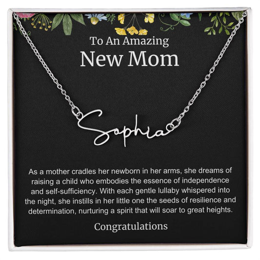 To An Amazing New Mom Personalized Script Name Necklace