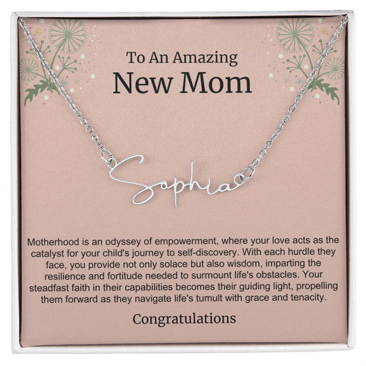 To An Amazing New Mom Personalized Script Name Necklace