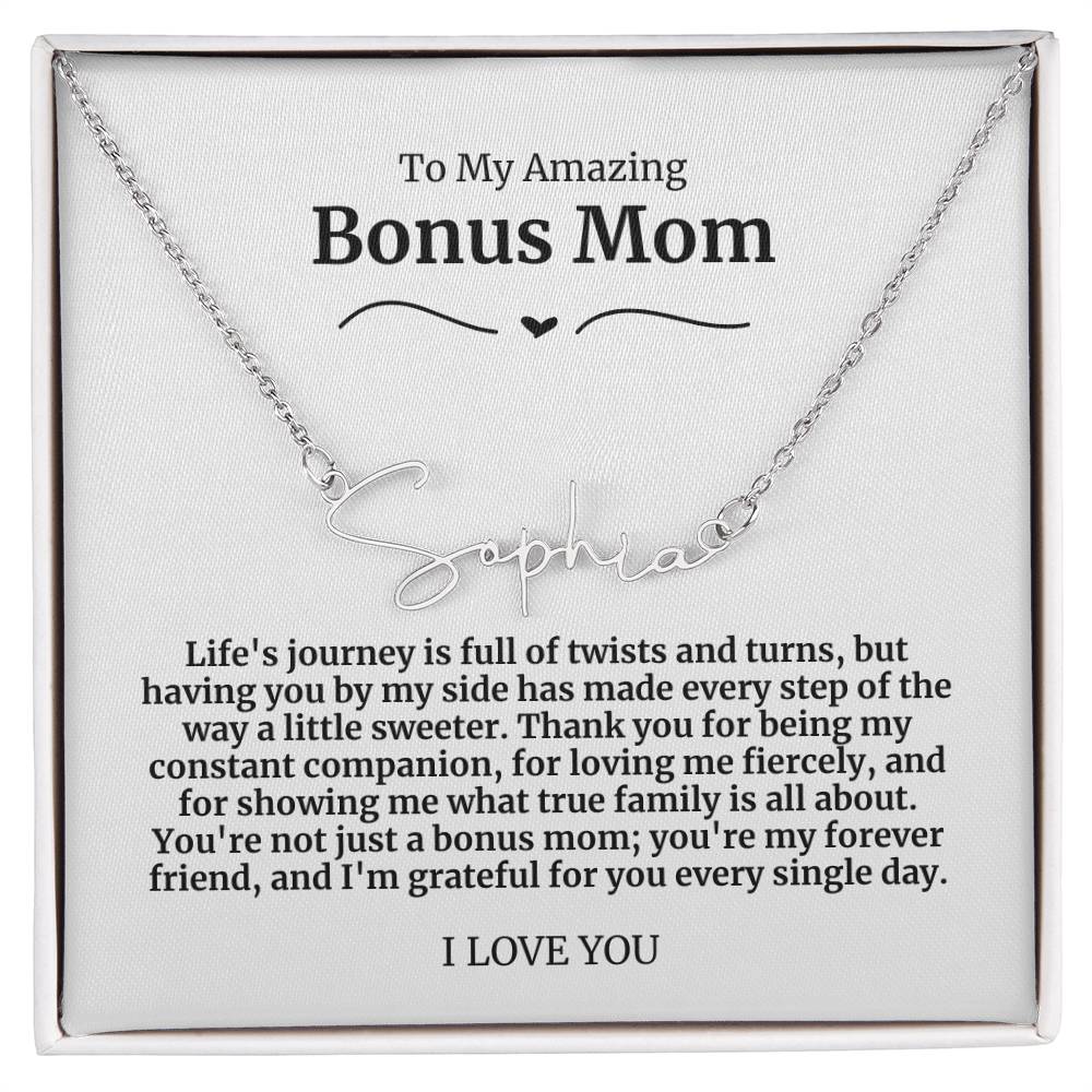 To My Amazing Bonus Mom Signature Necklace