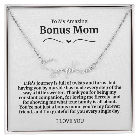 To My Amazing Bonus Mom Signature Necklace