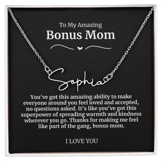 To My Amazing Bonus Mom Signature Necklace