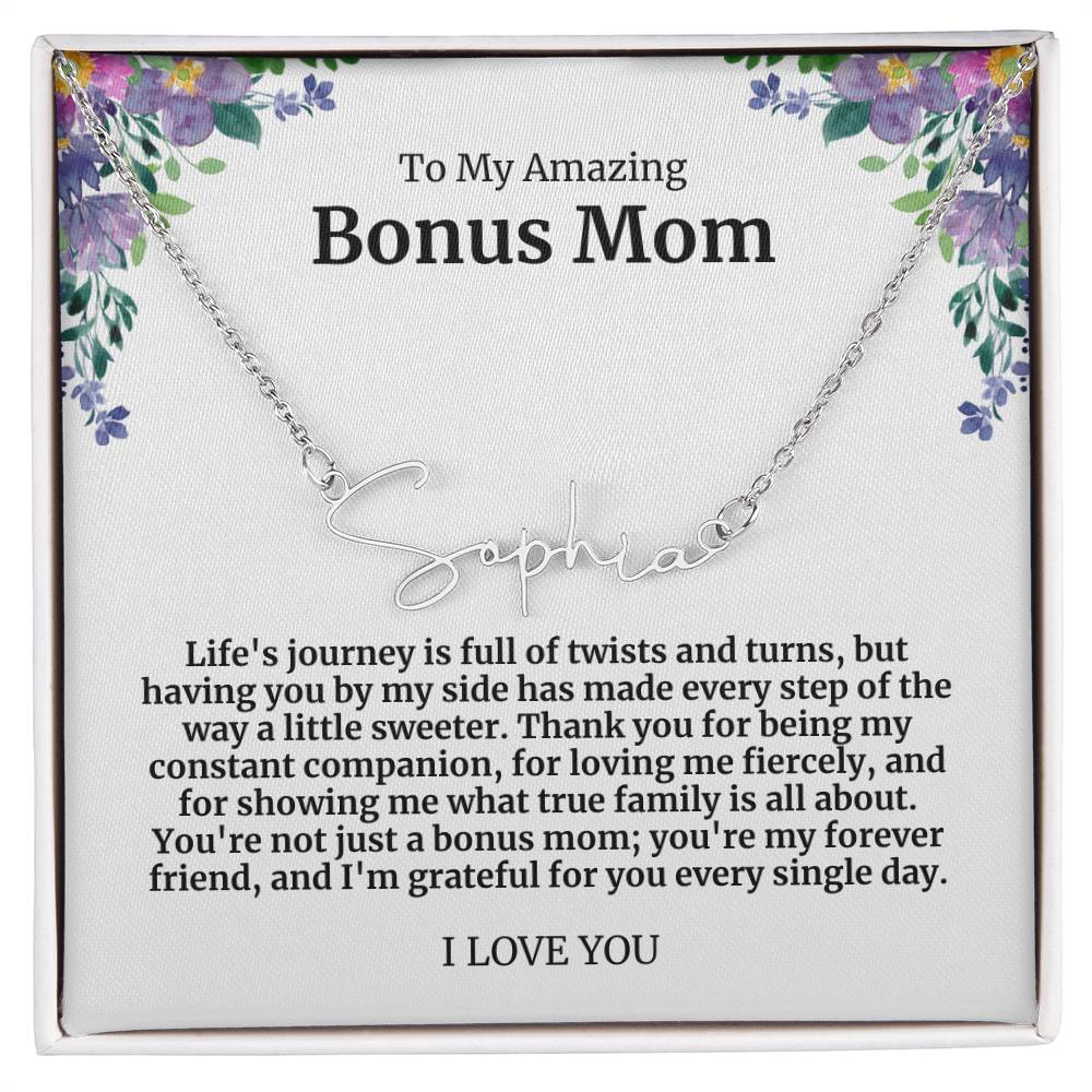 To My Amazing Bonus Mom Signature Necklace