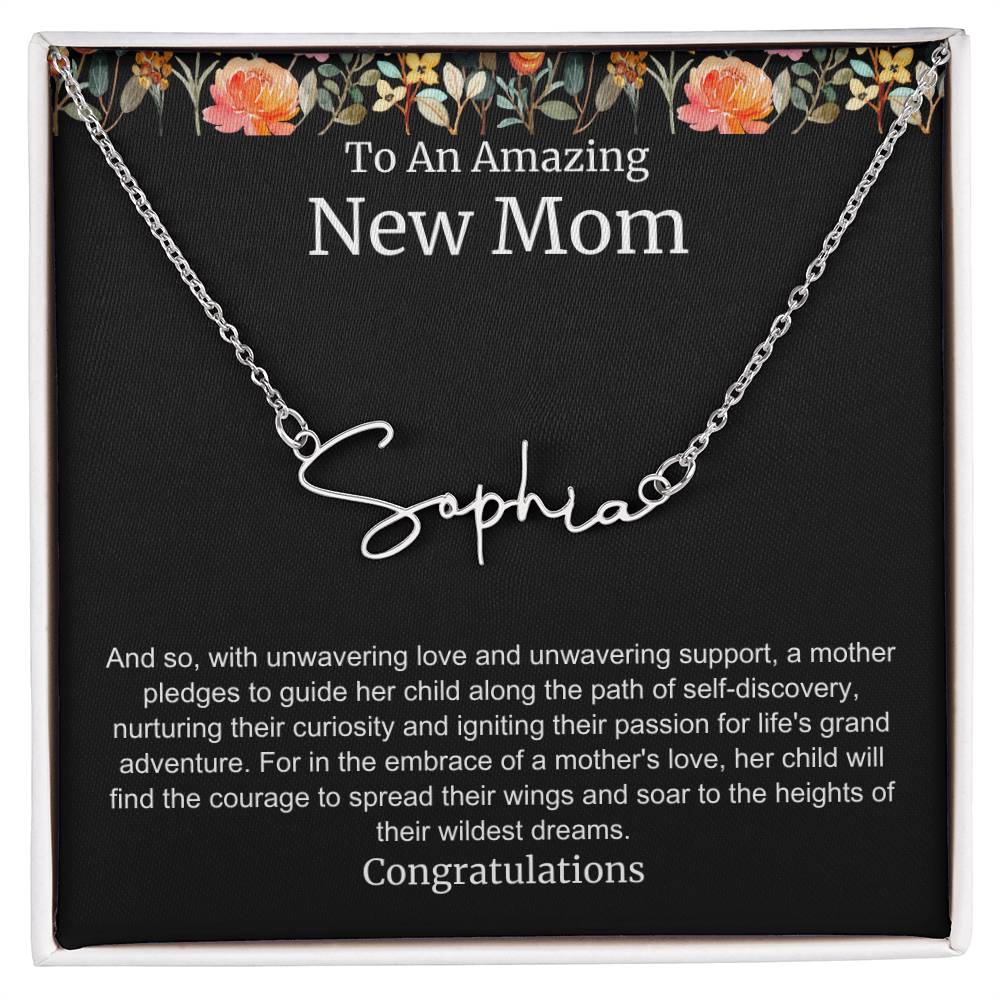 To An Amazing New Mom Personalized Script Name Necklace