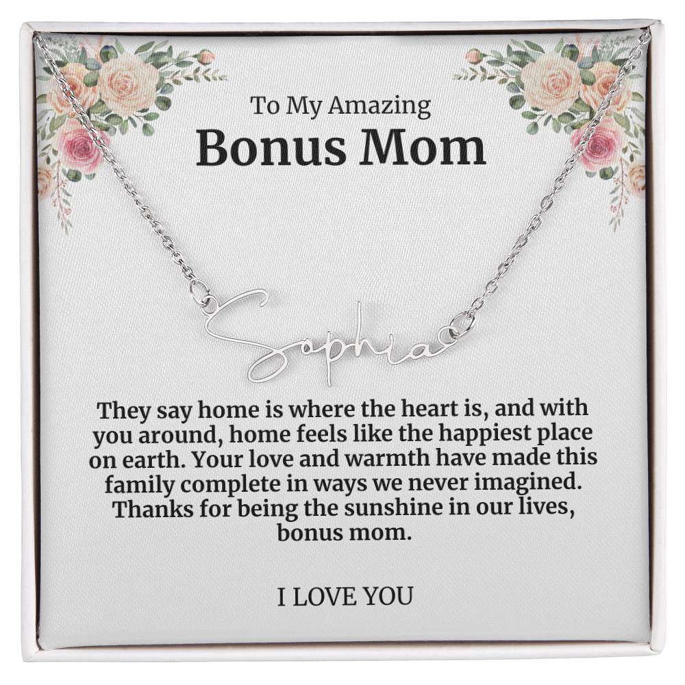 To My Amazing Bonus Mom Signature Necklace