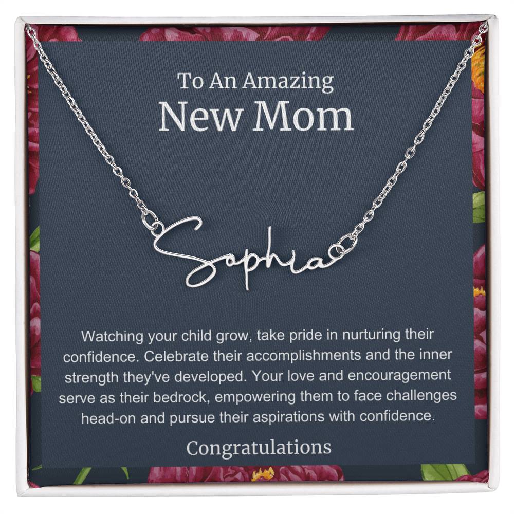 To An Amazing New Mom Personalized Script Name Necklace