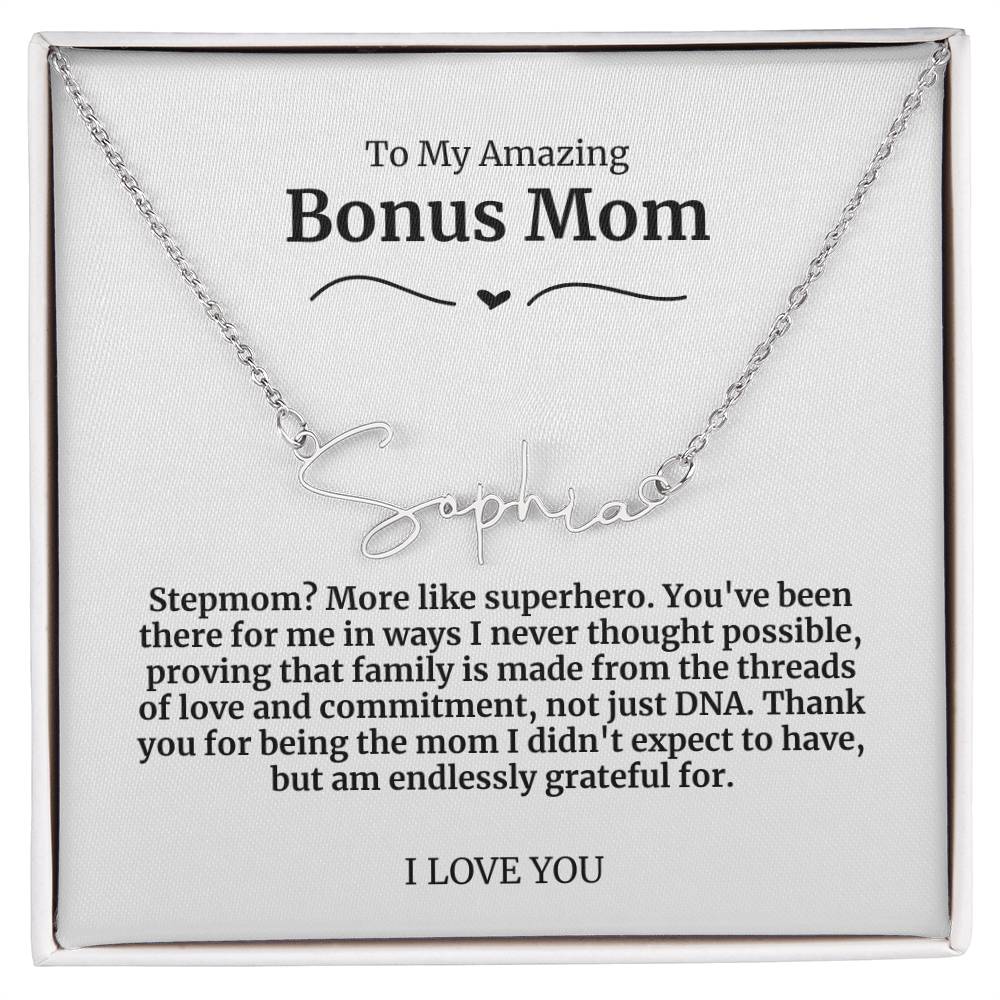 To My Amazing Bonus Mom Signature Necklace