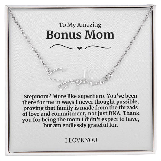 To My Amazing Bonus Mom Signature Necklace