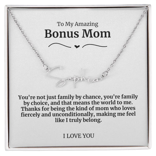 To My Amazing Bonus Mom Signature Necklace