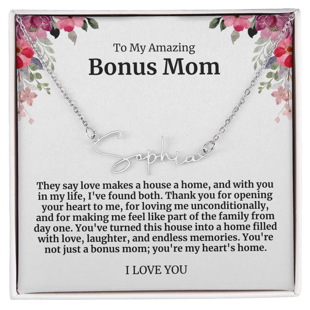 To My Amazing Bonus Mom Signature Necklace