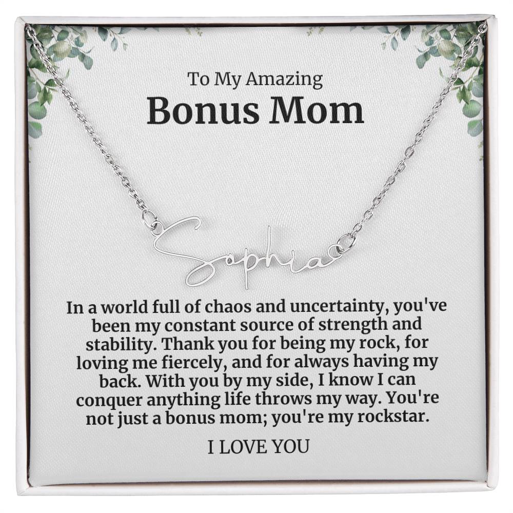 To My Amazing Bonus Mom Signature Necklace