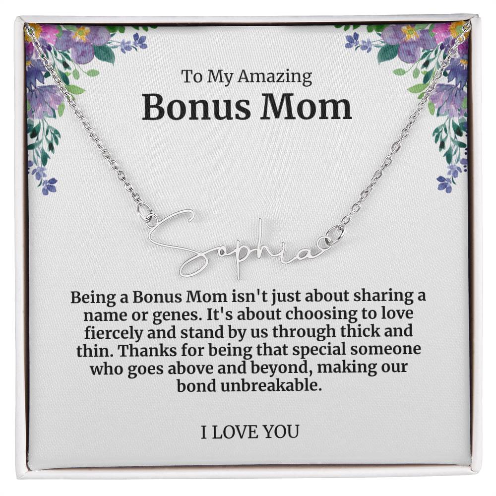 To My Amazing Bonus Mom Signature Necklace