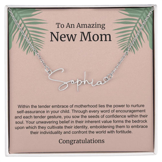 To An Amazing New Mom Personalized Script Name Necklace