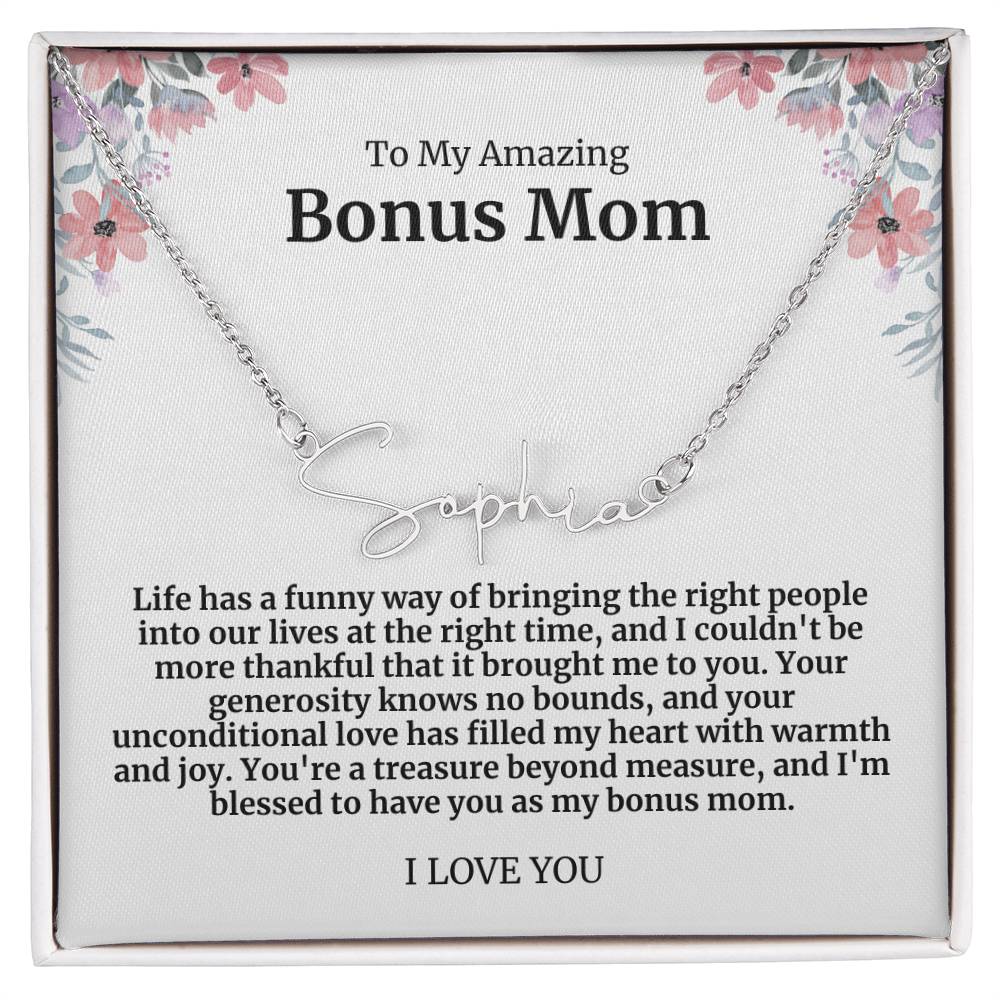 To My Amazing Bonus Mom Signature Necklace