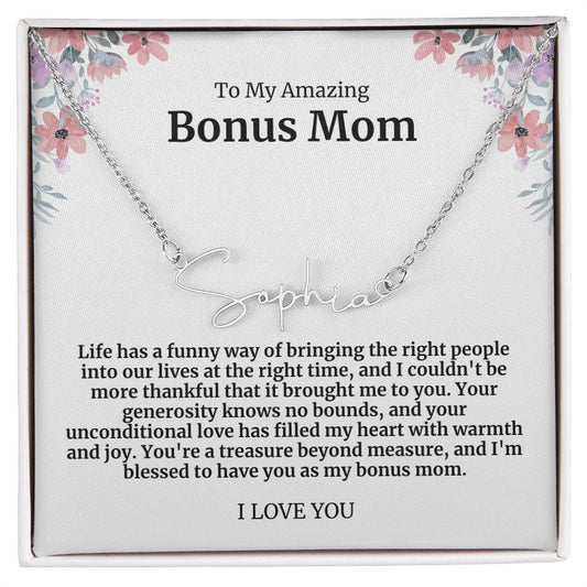 To My Amazing Bonus Mom Signature Necklace