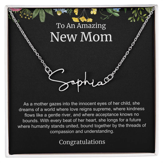 To An Amazing New Mom Personalized Script Name Necklace