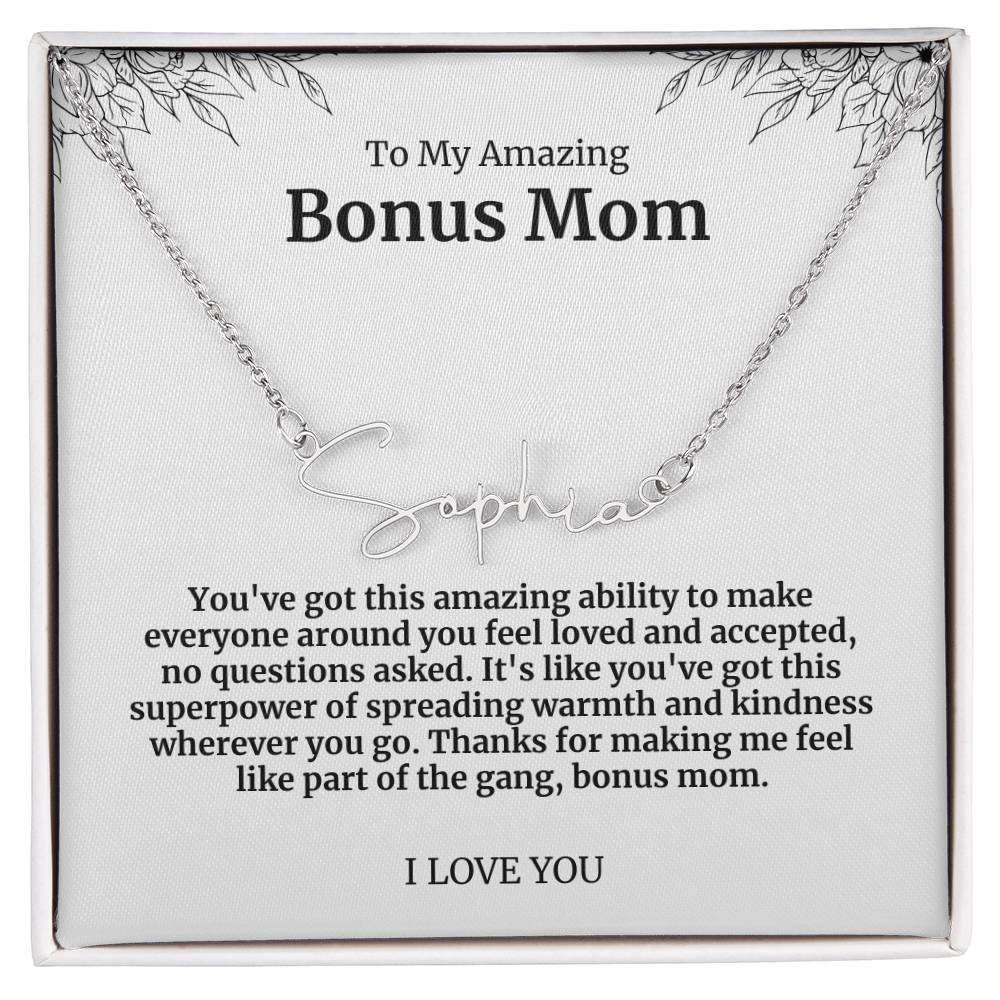 To My Amazing Bonus Mom Signature Necklace