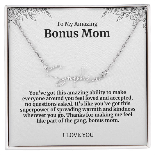 To My Amazing Bonus Mom Signature Necklace