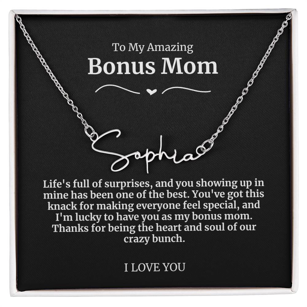 To My Amazing Bonus Mom Signature Necklace