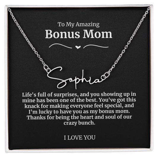 To My Amazing Bonus Mom Signature Necklace