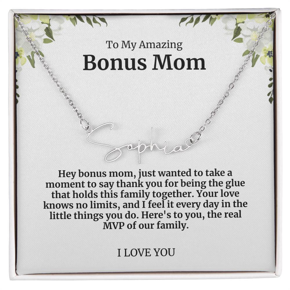 To My Amazing Bonus Mom Signature Necklace