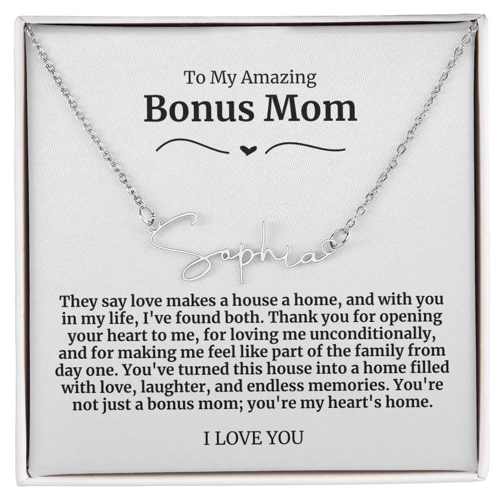 To My Amazing Bonus Mom Signature Necklace