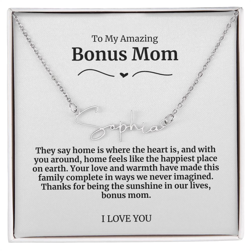 To My Amazing Bonus Mom Signature Necklace