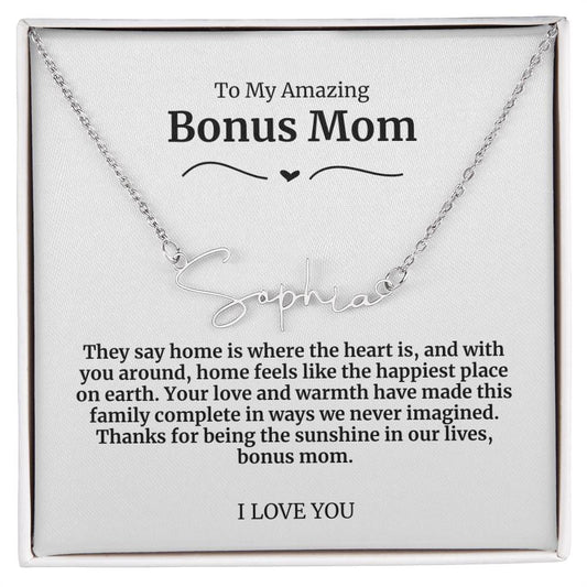 To My Amazing Bonus Mom Signature Necklace