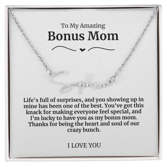 To My Amazing Bonus Mom Signature Necklace