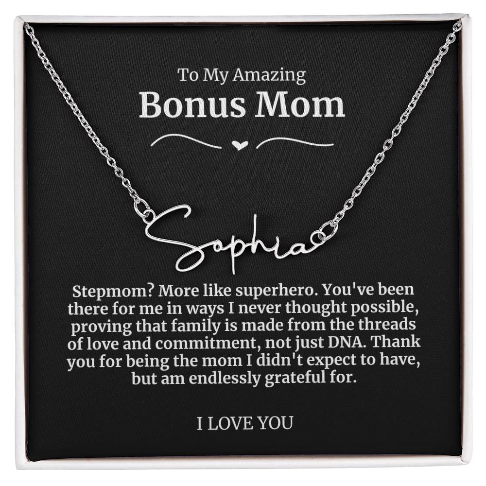 To My Amazing Bonus Mom Signature Necklace