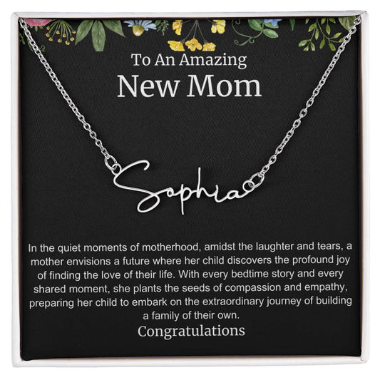 To An Amazing New Mom Personalized Script Name Necklace