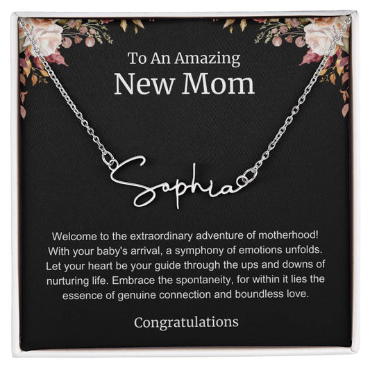 To An Amazing New Mom Personalized Script Name Necklace