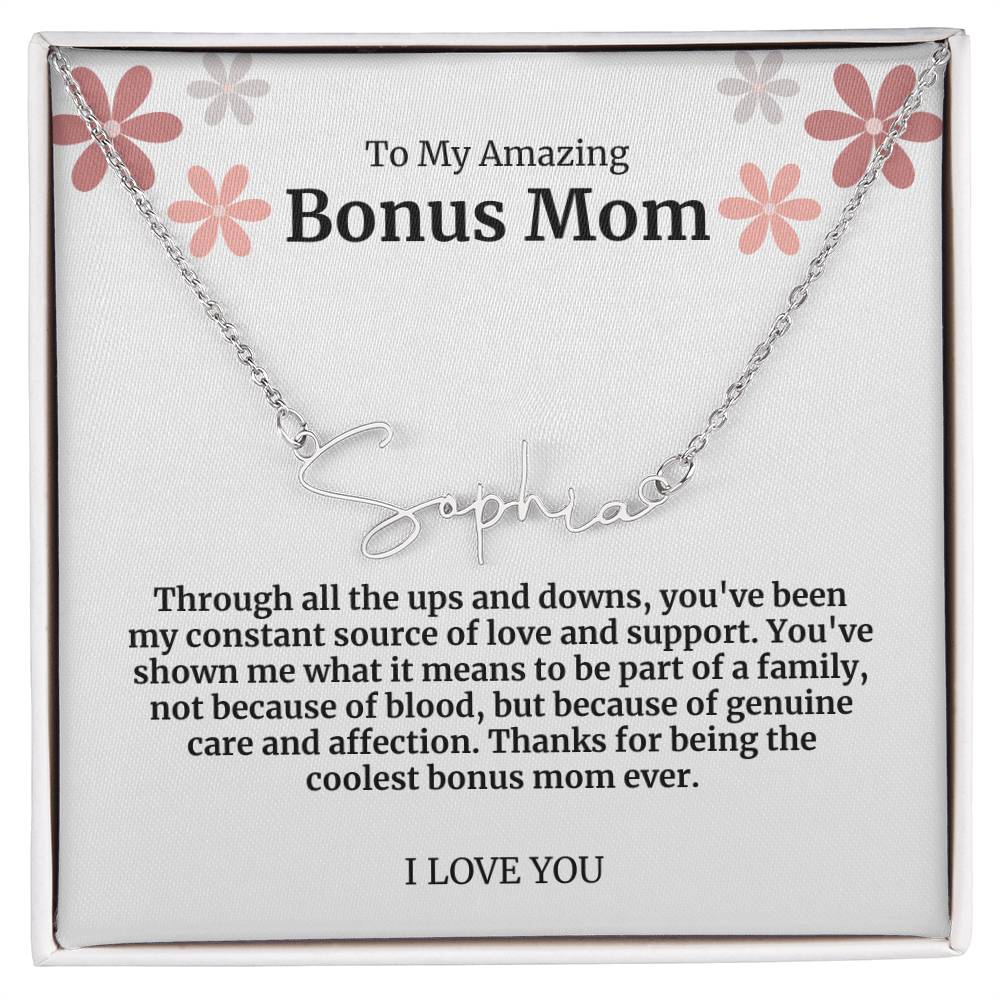 To My Amazing Bonus Mom Signature Necklace