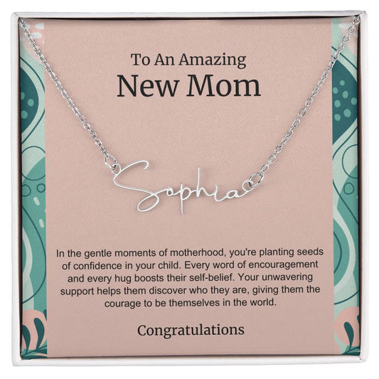 To An Amazing New Mom Personalized Script Name Necklace