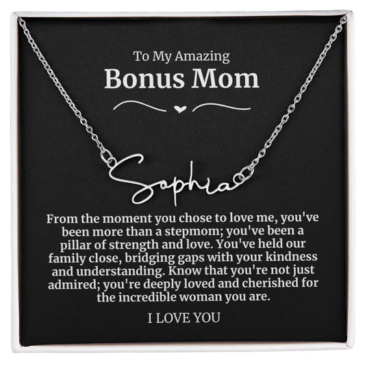 23 To My Amazing Bonus Mom Signature Necklace