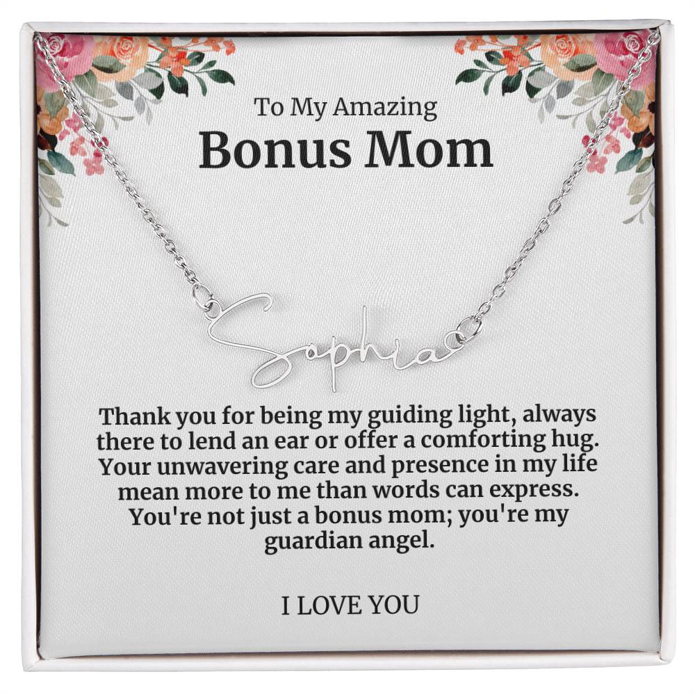 To My Amazing Bonus Mom Signature Necklace