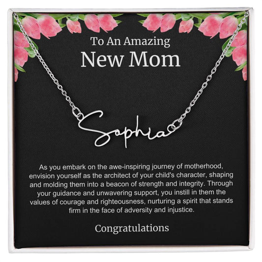 To An Amazing New Mom Personalized Script Name Necklace