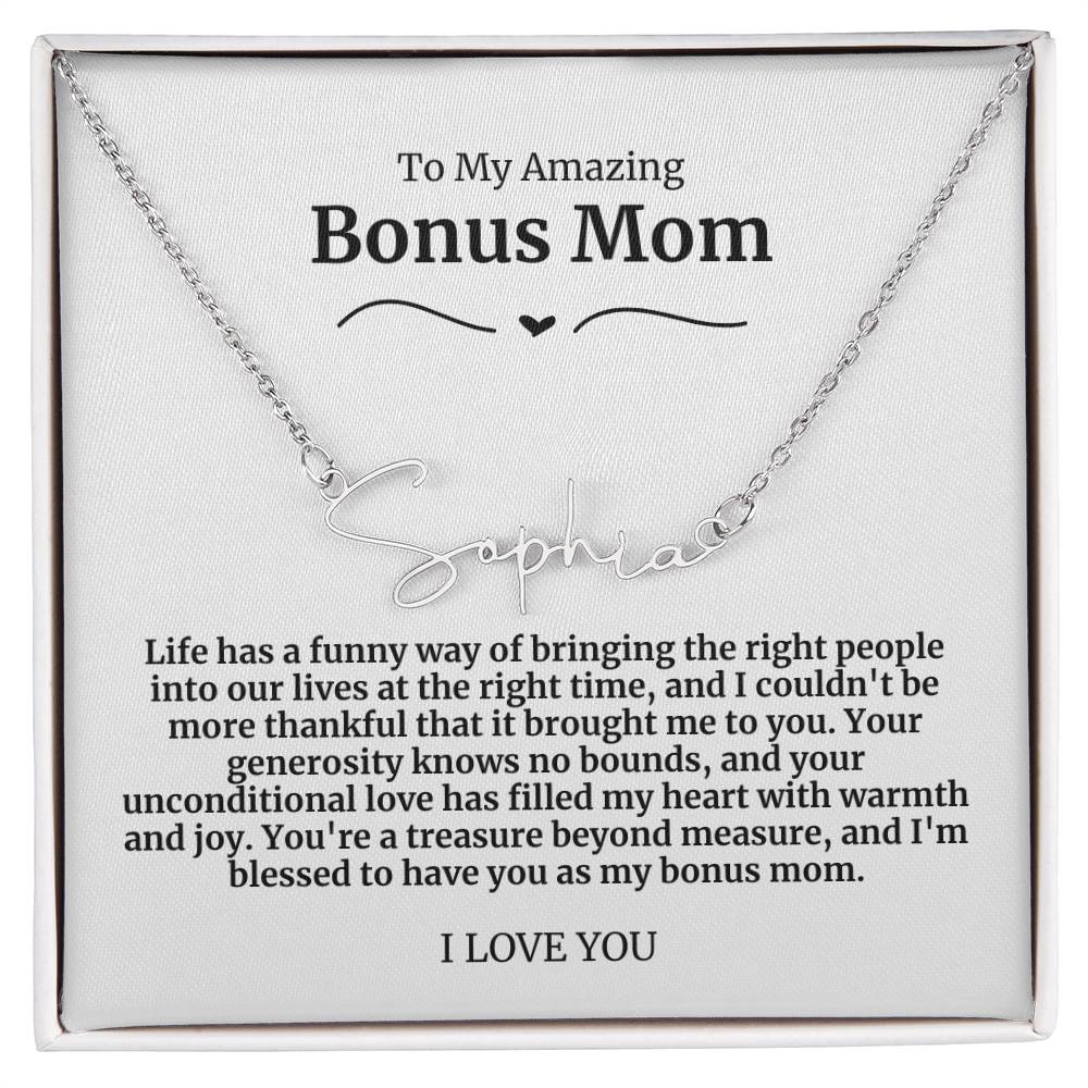 To My Amazing Bonus Mom Signature Necklace