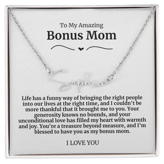 To My Amazing Bonus Mom Signature Necklace