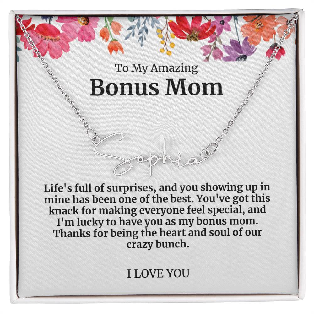 To My Amazing Bonus Mom Signature Necklace