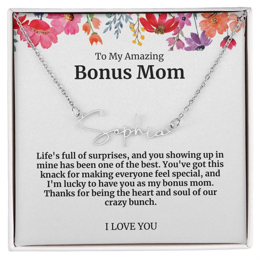 To My Amazing Bonus Mom Signature Necklace