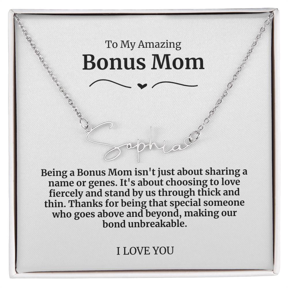 To My Amazing Bonus Mom Signature Necklace